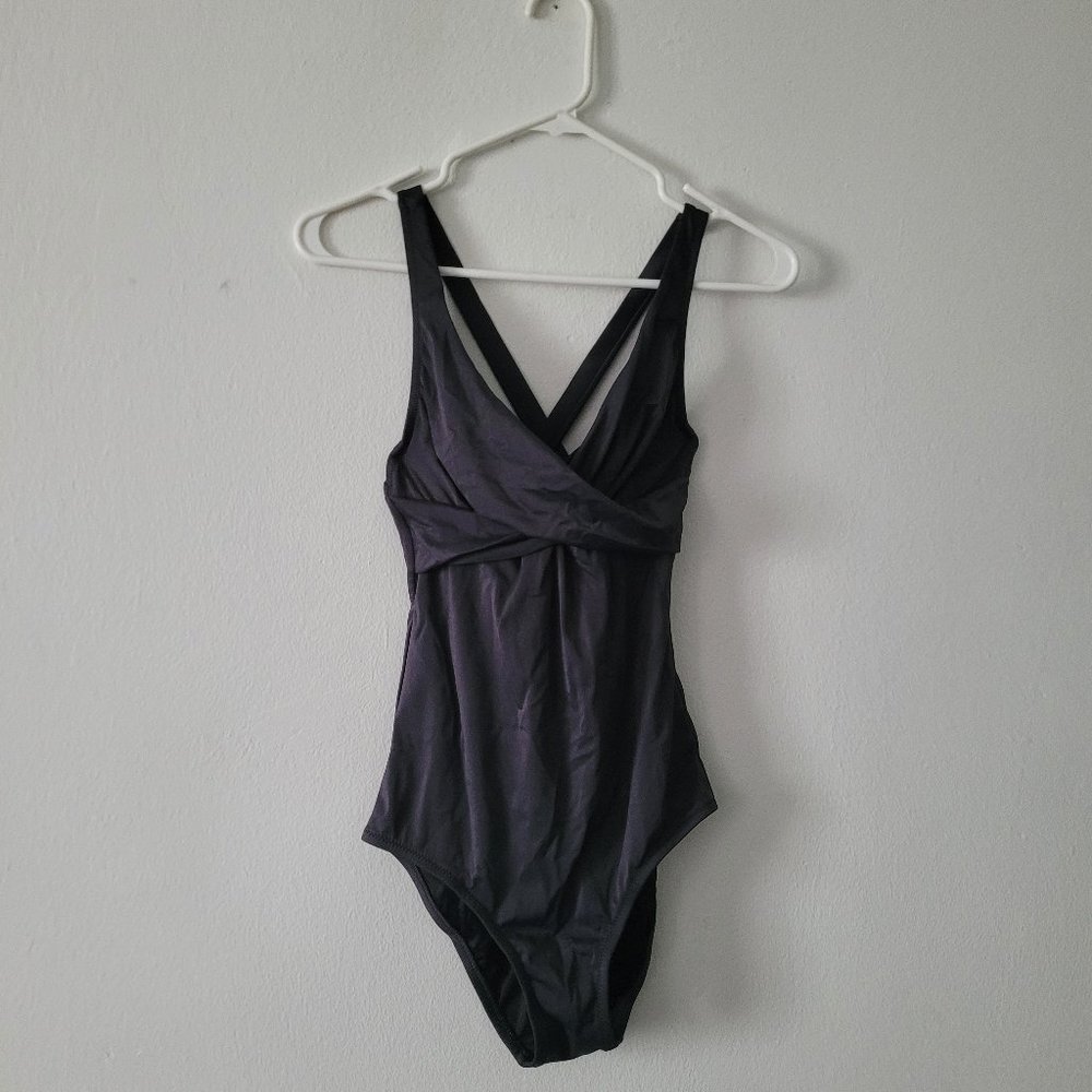 J Crew grey twist front one-piece swimsuit size 4